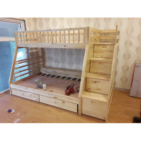 EU192 - Natural : Giường 2 Tầng, 2 Hộc Kéo + Cầu Thang Đảo Chiều, Giá Sách - Trên 1m / Dưới 1m4